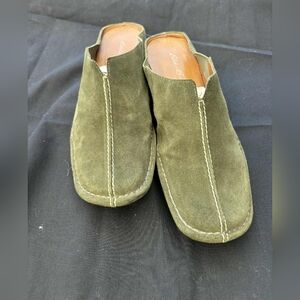 Eddie Bauer Olive Green Suede Mules
